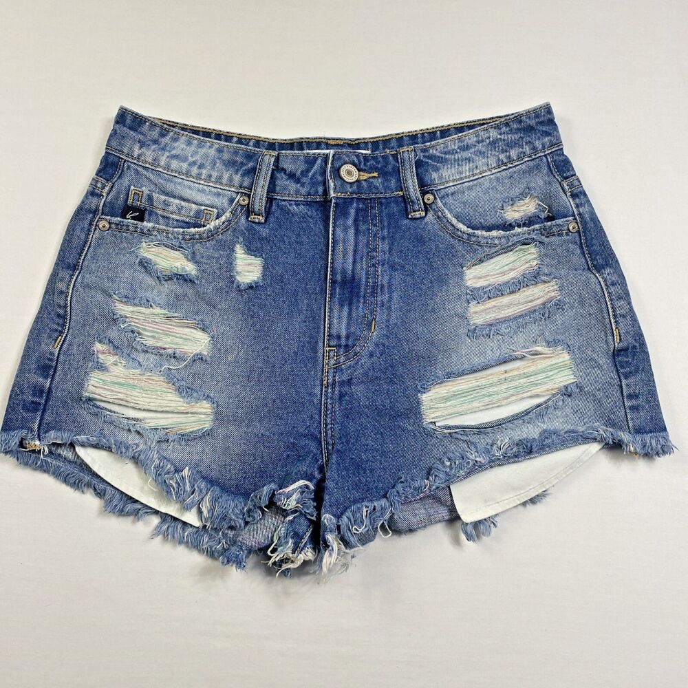 Kancan Junior's Shorts Super Distressed Denim Size 5 - 26 Beach Bohemian Ripped
